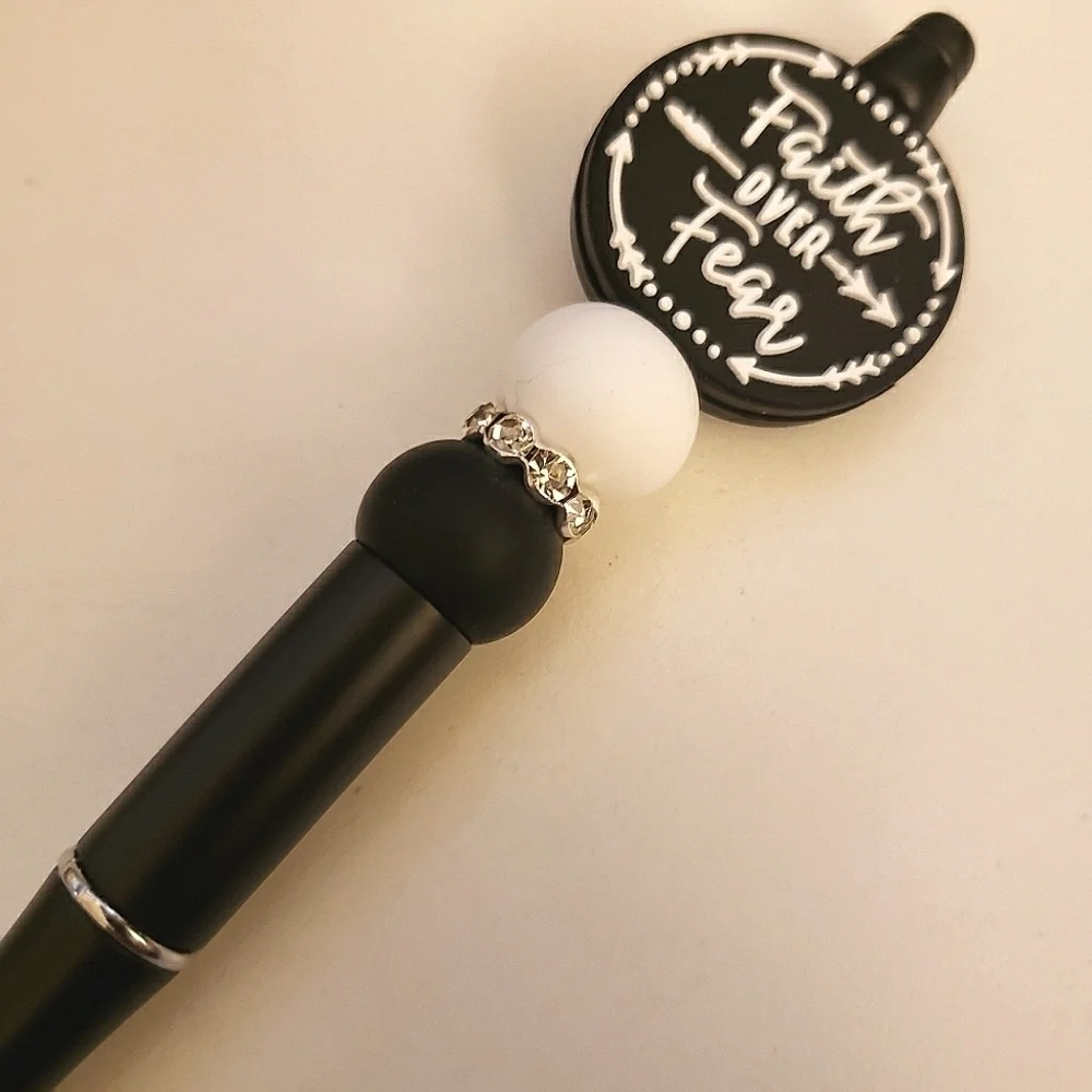 Handmade Faith Over Fear Beaded Silicone Focal Bead Pen